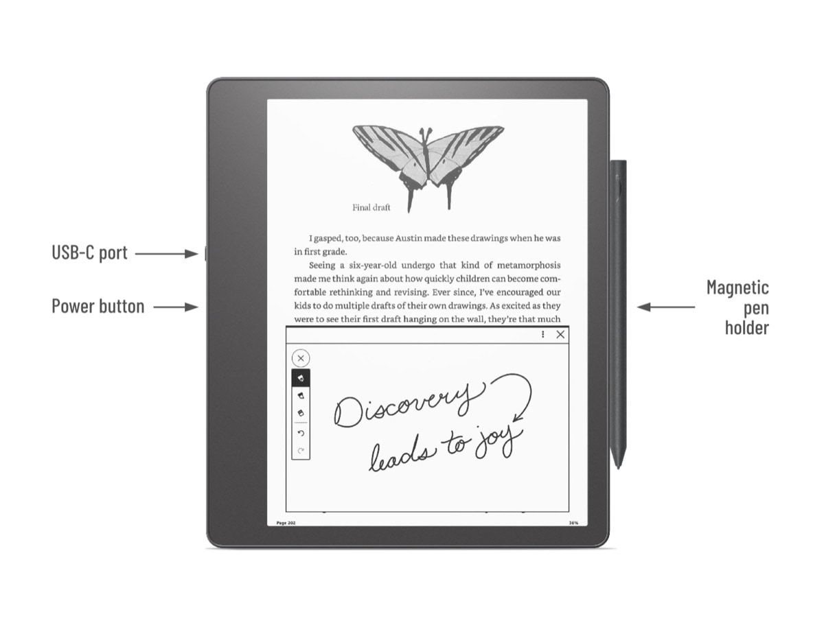 Amazon Kindle Scribe 1 2022 USB-C power button pen holder