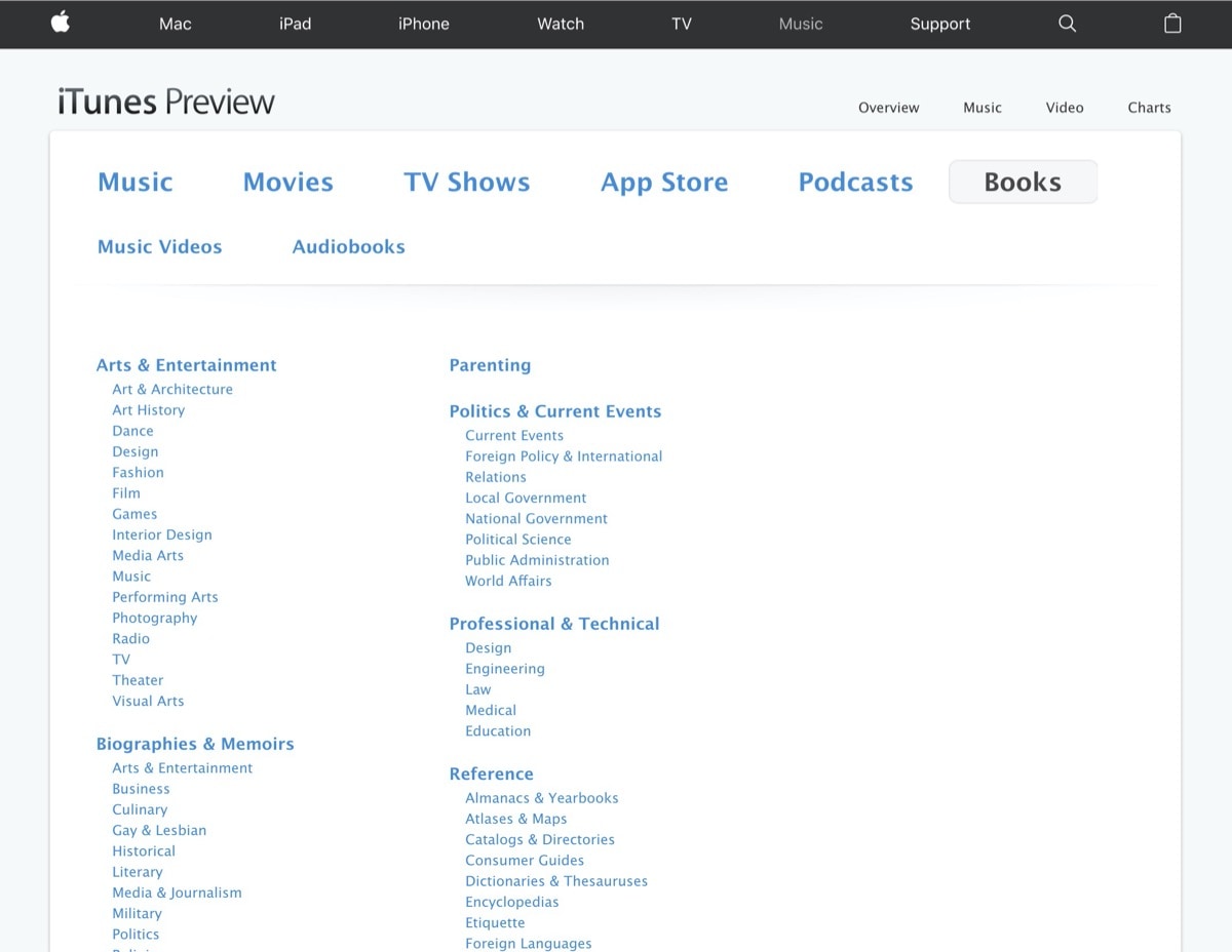 Apple Books store online preview