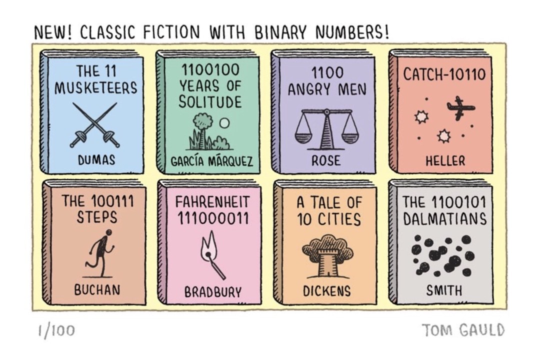 Classic Fiction with Binary Numbers - best cartoons about books