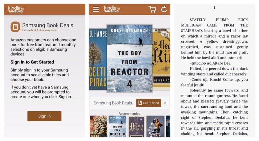 Kindle for Samsung is a "made for Samsung" reading app