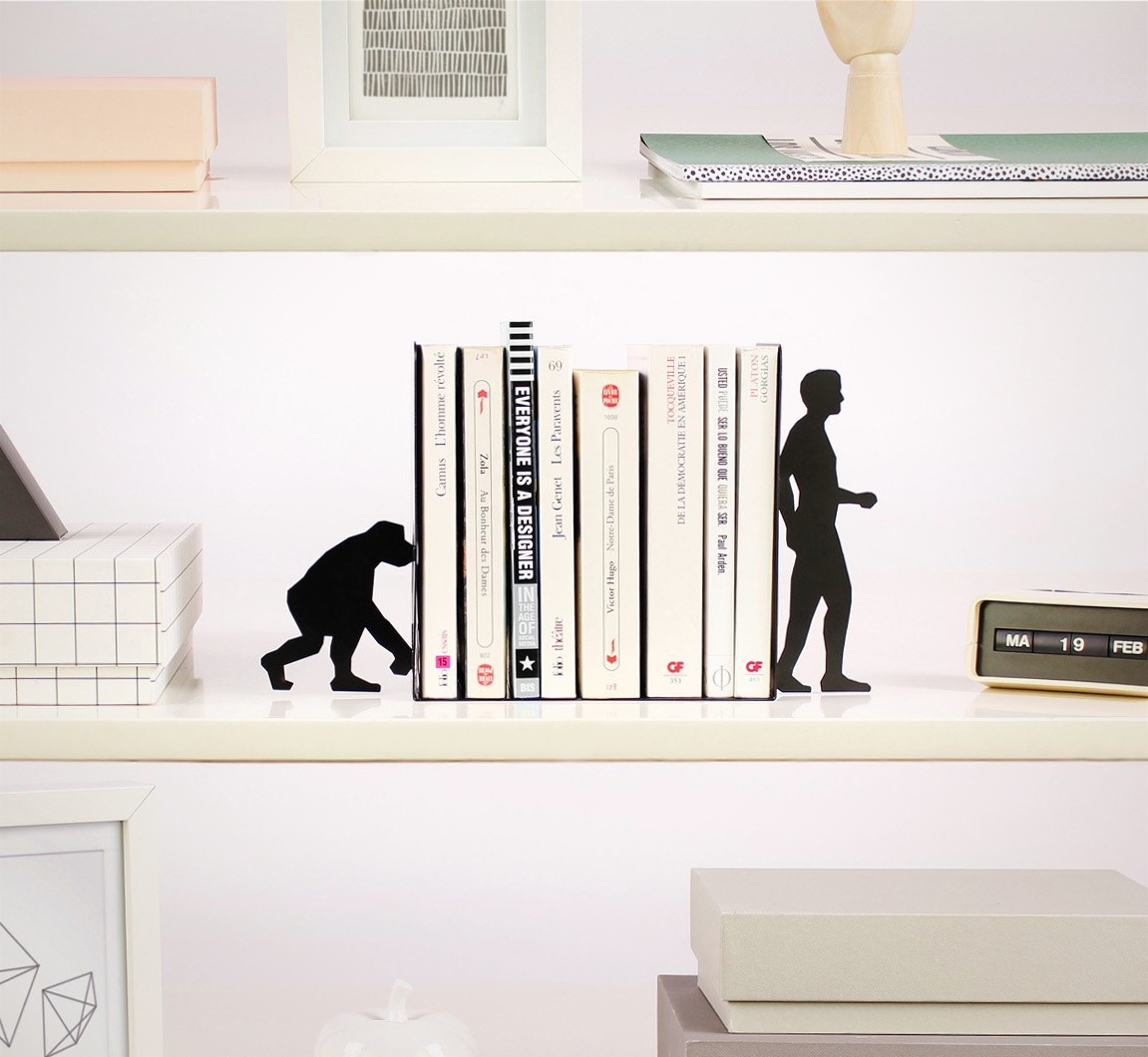 Clever "Evolution" metal bookends, black