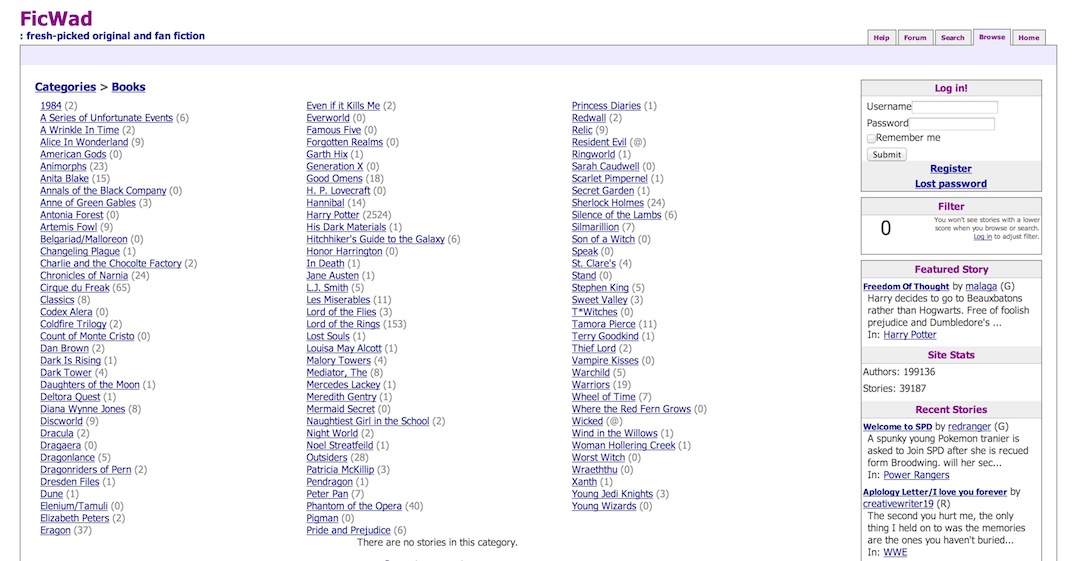 Fanfic websites - FicWad