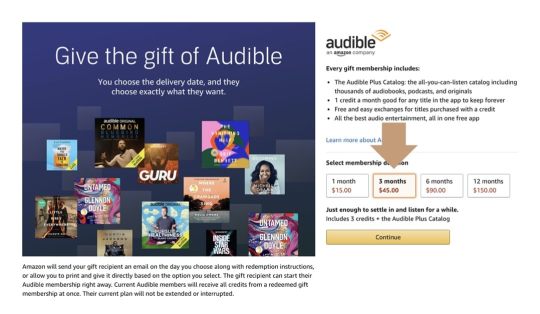 Gift Audible Premium Plus pre-paid membership