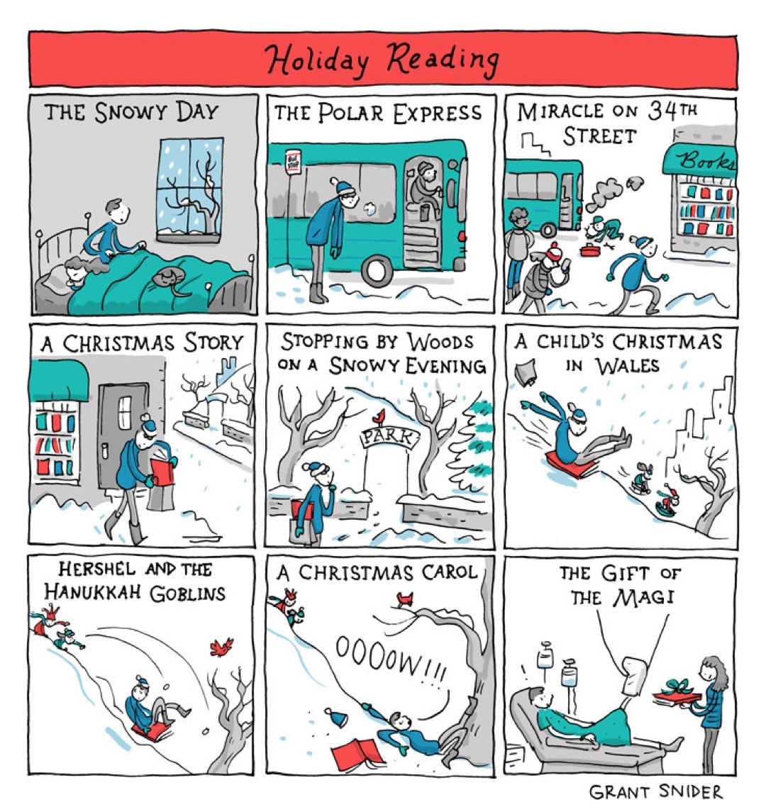 Holiday Reading by Grant Snider - best cartoons about books