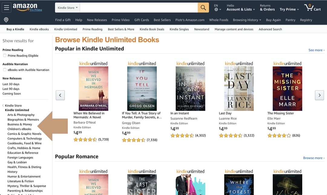 How to find Kindle Unlimited books - enter the entire catalog