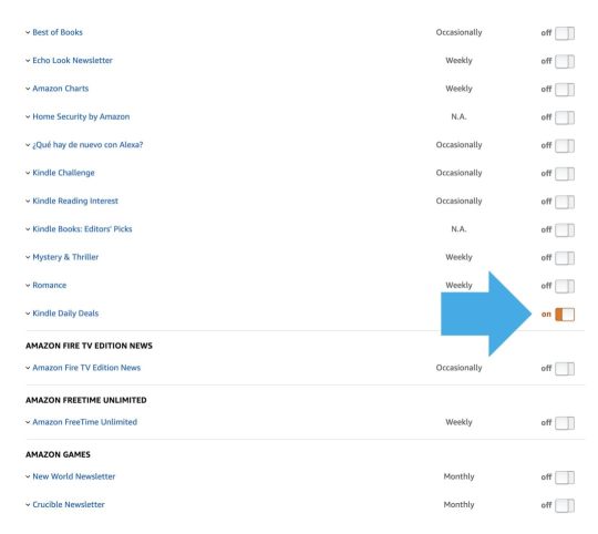 Kindle challenge - set Kindle Daily Deal email newsletter