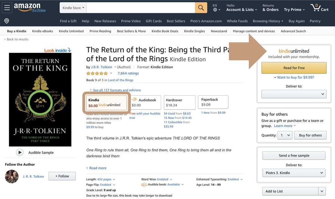 Kindle Unlimited info on Amazon single product page