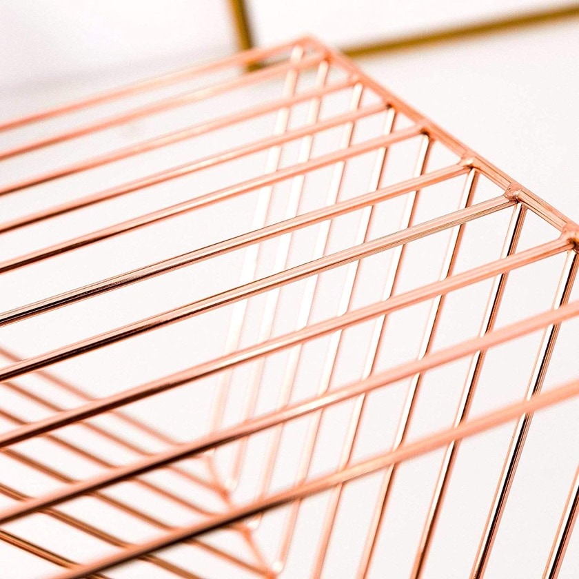 Minimalist metal bookends in rose gold