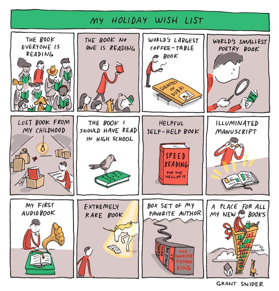 My Holiday Wish List by Grant Snider - best cartoons about books