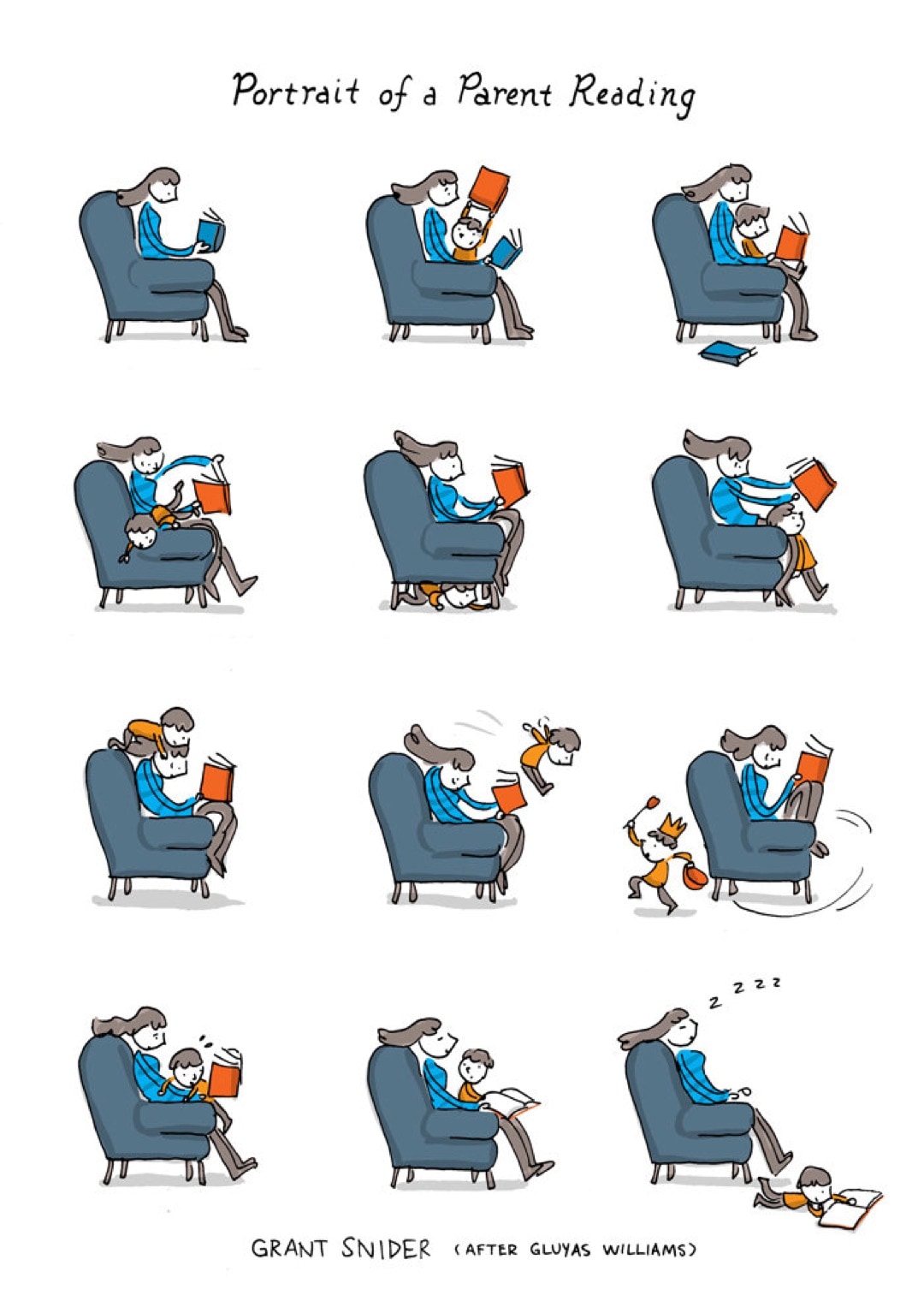 Portrait of a Parent Reading - a cartoon by Grant Snider