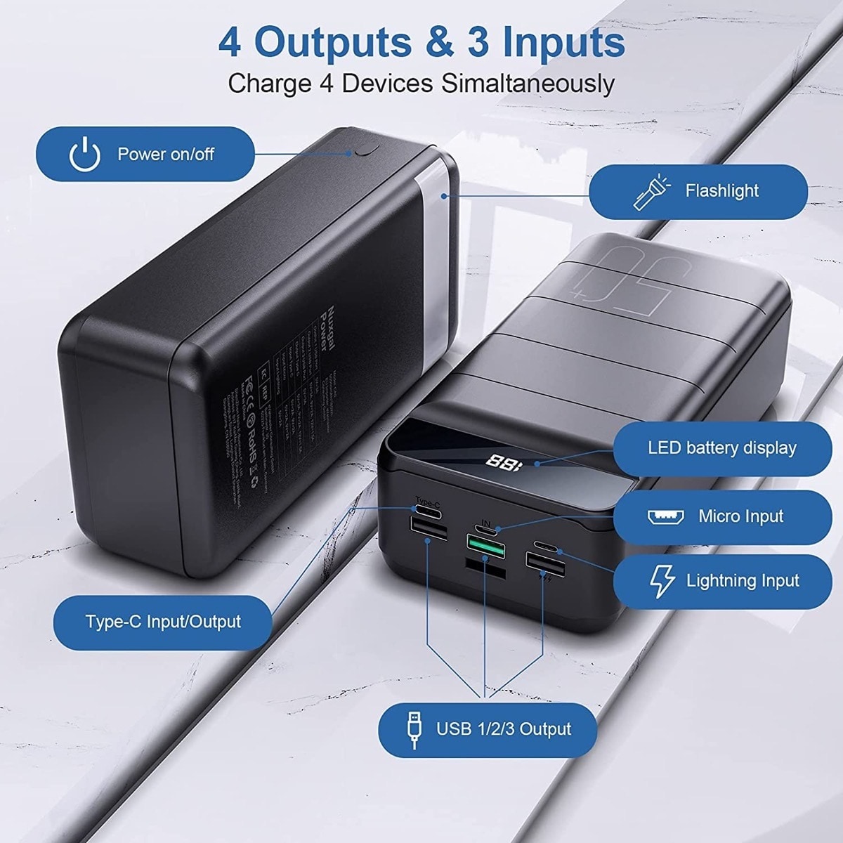 Nuxgal 50000mAh power bank with battery level indicator - best iPad accessory