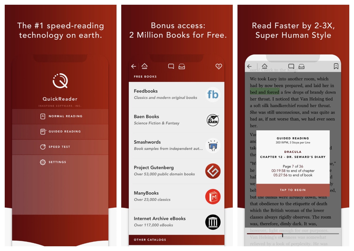 QuickReader speed-reading app for iPad and iPhone