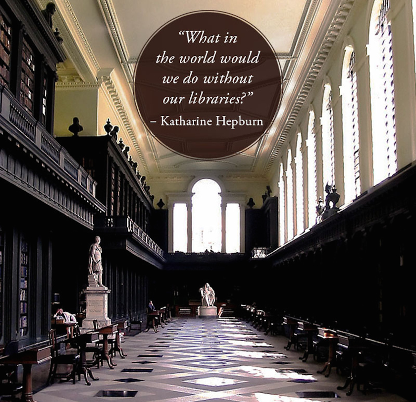 Quotes about libraries - Katharine Hepburn - Codrington Library Oxford