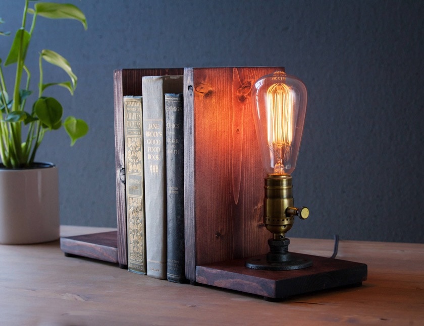 Steampunk industrial lamp & bookend in one