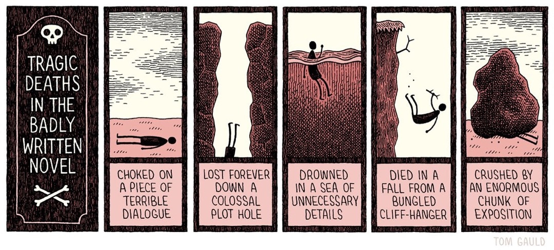 Tragic deaths in novel - best cartoons about books Tom Gauld